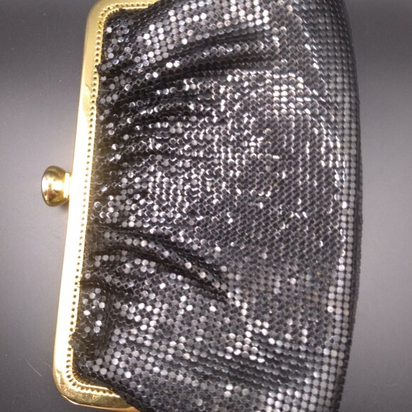 Vintage Whiting & Davis Black Mesh Metal Evening Bag Purse Rhinestone kiss lock - Picture 7 of 7